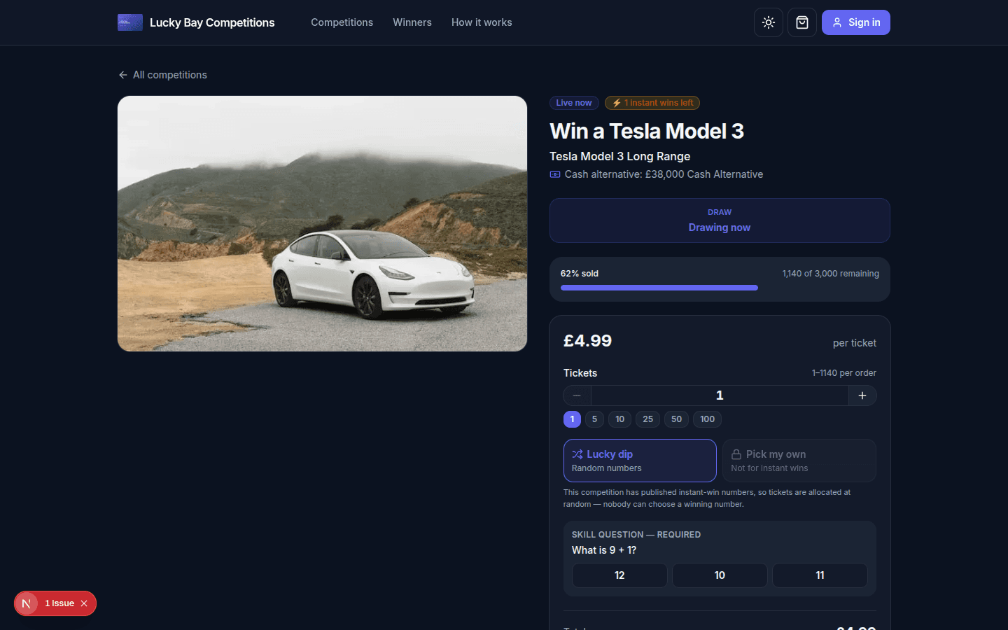 A RaffleForge competition detail page rendered with clean semantic markup