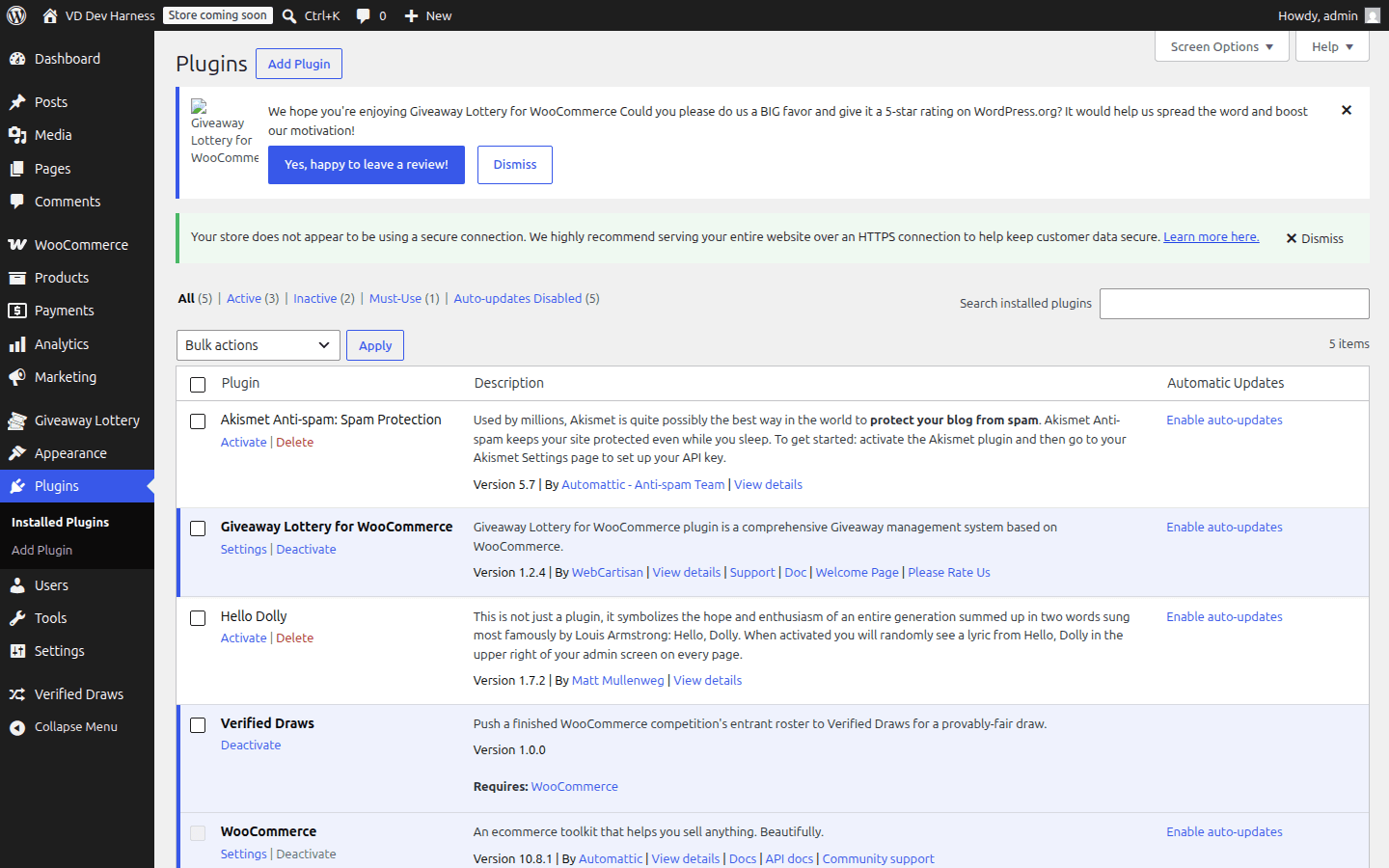 The WordPress Add Plugins screen with the Verified Draws zip being uploaded